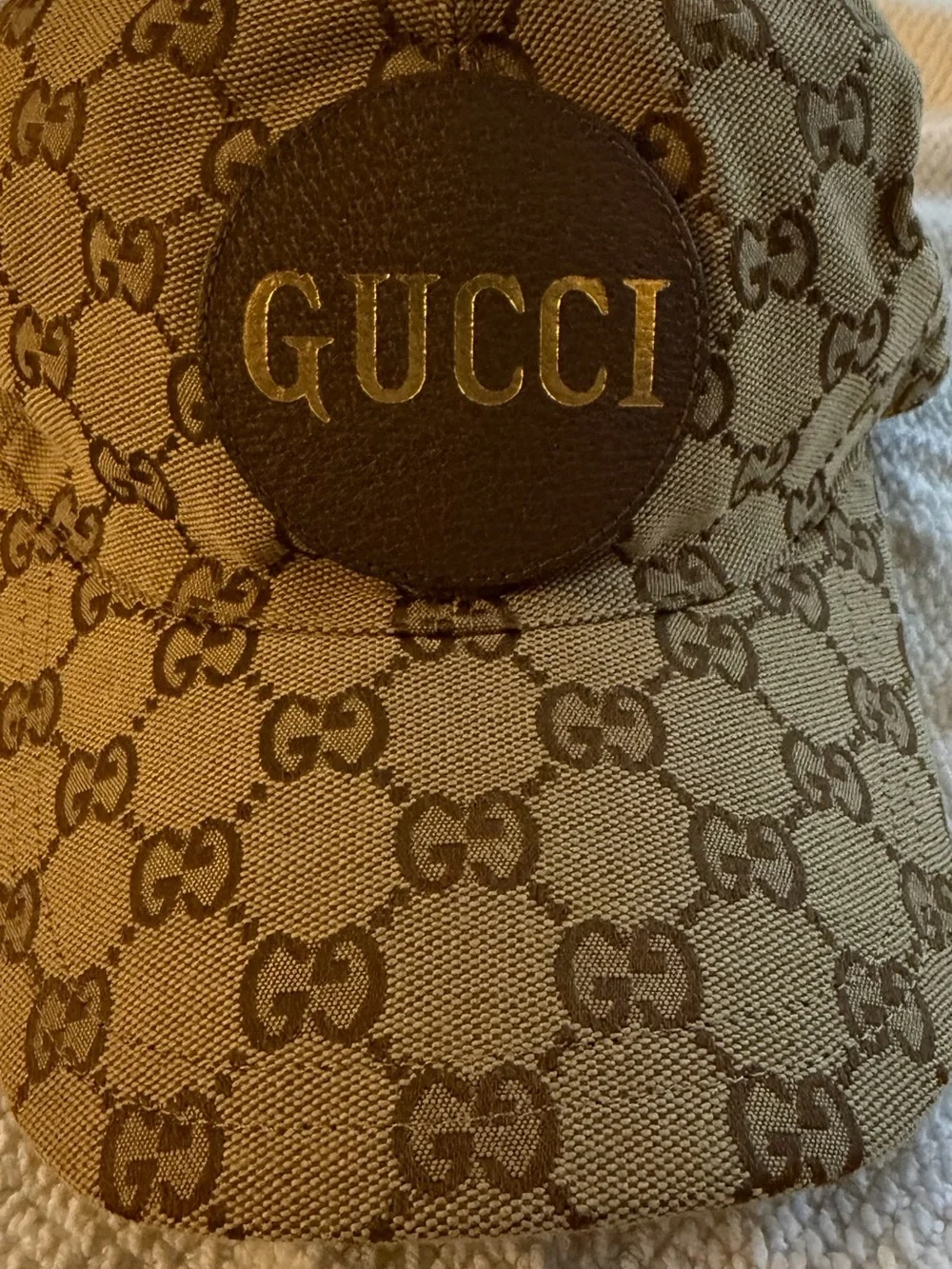 Gucci Tan Brown GG Canvas Baseball Cap with Leather Patch